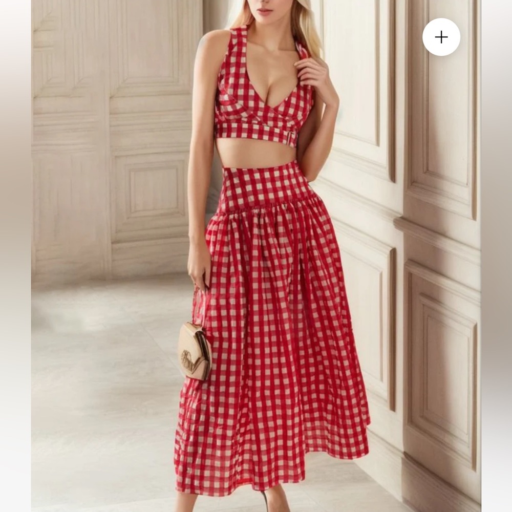 NWT Gingham 2 piece top and skirt set